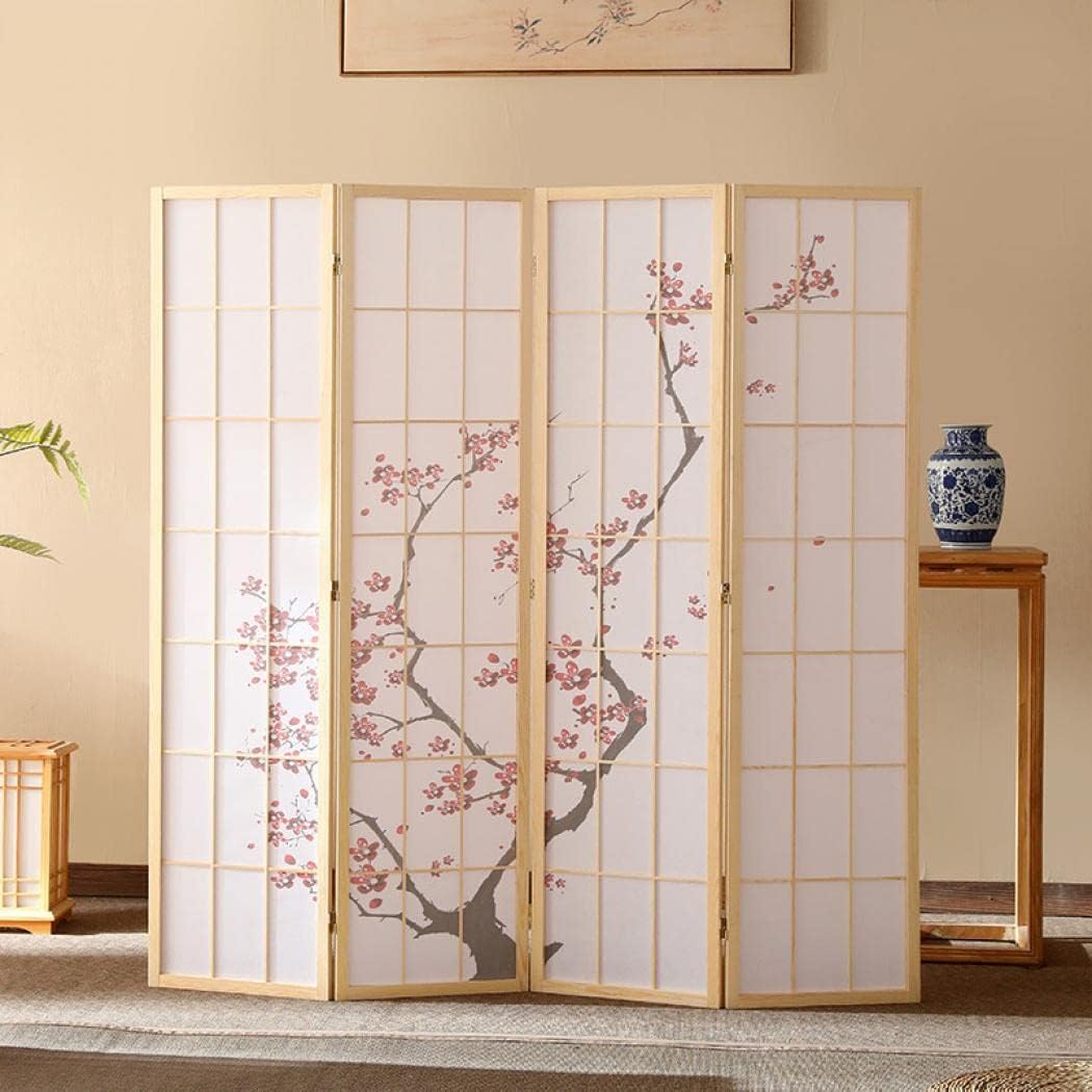 Shilanmei 4連 間仕切り パーテーション 和風衝立 木製 自立式